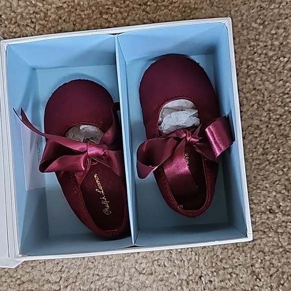 Ralph Lauren Other - Ralph Lauren Layette Briley Satin Baby Shoes Burgundy size 3